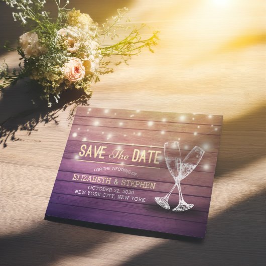 Het huwelijk bewaart de Datum Champagne Glasses Wo Aankondigingskaart