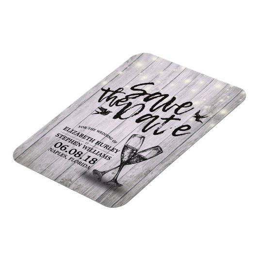 Het huwelijk bewaart de Datum Champagne Glasses Wo Magneet (Linkerzijde)