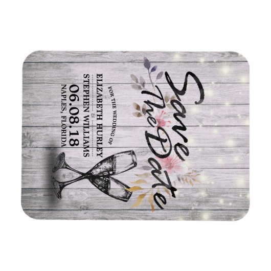 Het huwelijk bewaart de Datum Champagne Glasses Wo Magneet (Horizontaal)