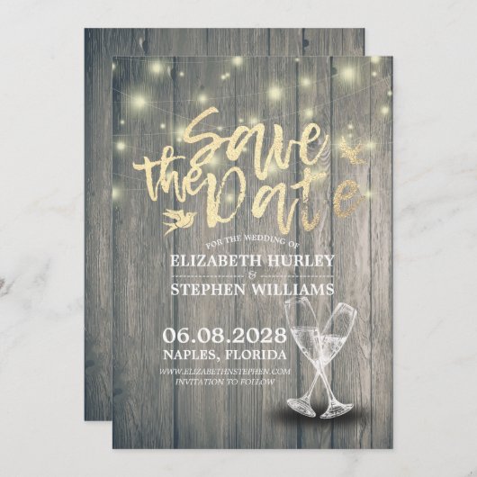 Het huwelijk bewaart de Datum Champagne Glasses Wo Save The Date (Voorkant / Achterkant)