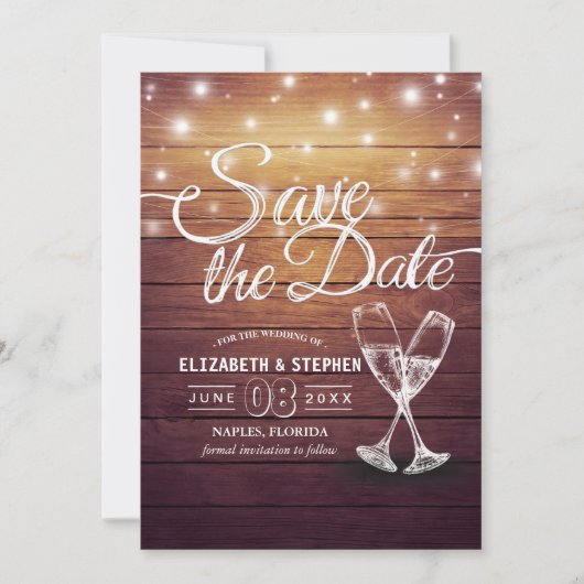 Het huwelijk bewaart de Datum Champagne Glasses Wo Save The Date (Voorkant)