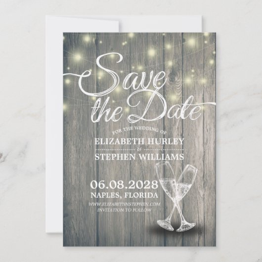 Het huwelijk bewaart de Datum Champagne Glasses Wo Save The Date (Voorkant)