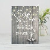 Het huwelijk bewaart de Datum Champagne Glasses Wo Save The Date (Staand voorkant)