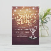 Het huwelijk bewaart de Datum Champagne Glasses Wo Save The Date (Staand voorkant)