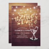 Het huwelijk bewaart de Datum Champagne Glasses Wo Save The Date (Voorkant / Achterkant)