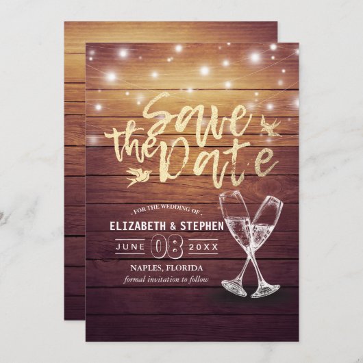 Het huwelijk bewaart de Datum Champagne Glasses Wo Save The Date (Voorkant / Achterkant)