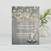 Het huwelijk bewaart de Datum Champagne Glasses Wo Save The Date (Staand voorkant)