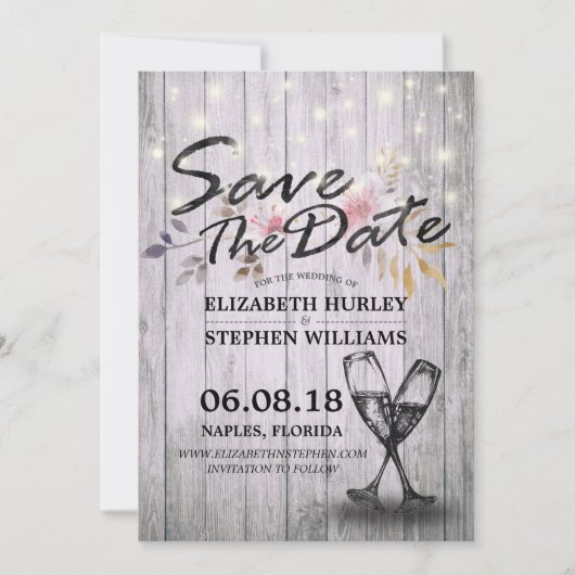 Het huwelijk bewaart de Datum Champagne Glasses Wo Save The Date (Voorkant)