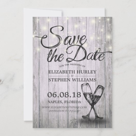 Het huwelijk bewaart de Datum Champagne Glasses Wo Save The Date (Voorkant)