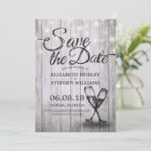 Het huwelijk bewaart de Datum Champagne Glasses Wo Save The Date (Staand voorkant)