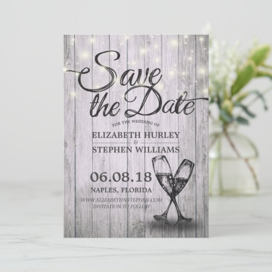 Het huwelijk bewaart de Datum Champagne Glasses Wo Save The Date (Staand voorkant)