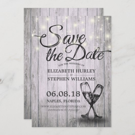 Het huwelijk bewaart de Datum Champagne Glasses Wo Save The Date (Voorkant / Achterkant)