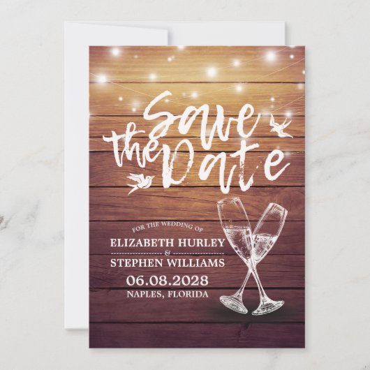 Het huwelijk bewaart de Datum Champagne Glasses Wo Save The Date (Voorkant)