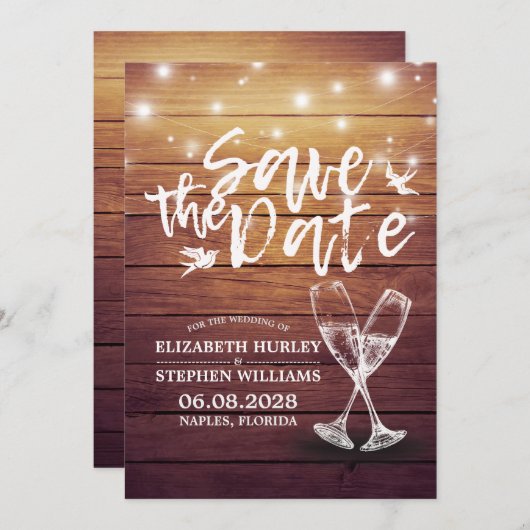 Het huwelijk bewaart de Datum Champagne Glasses Wo Save The Date (Voorkant / Achterkant)