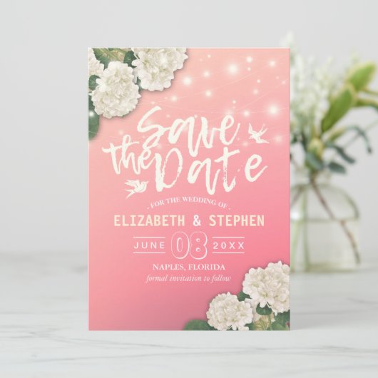 Het huwelijk bewaart de Datum Chic Hydrangea Koord Save The Date (Staand voorkant)