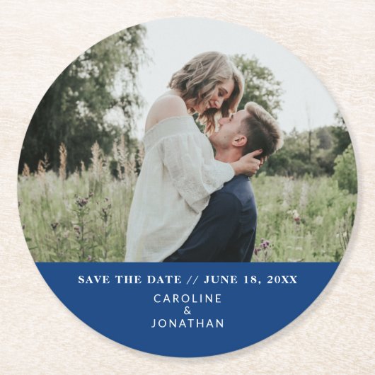 Het huwelijk bewaart de Datum Eenvoudige Minimale  Ronde Kartonnen Onderzetter (Voorkant)