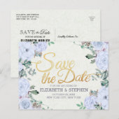 Het huwelijk bewaart de Datum Elegant Floral Gold  Aankondigingskaart (Voorkant / Achterkant)