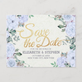 Het huwelijk bewaart de Datum Elegant Floral Gold  Aankondigingskaart