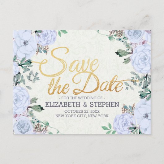 Het huwelijk bewaart de Datum Elegant Floral Gold  Aankondigingskaart (Voorkant)