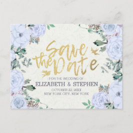 Het huwelijk bewaart de Datum Elegant Floral Gold  Aankondigingskaart