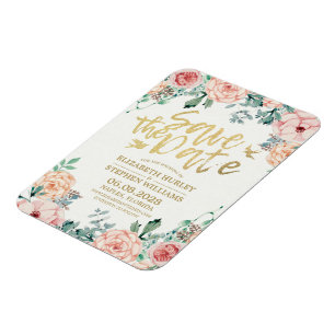 Het huwelijk bewaart de Datum Elegant Floral koord Magneet
