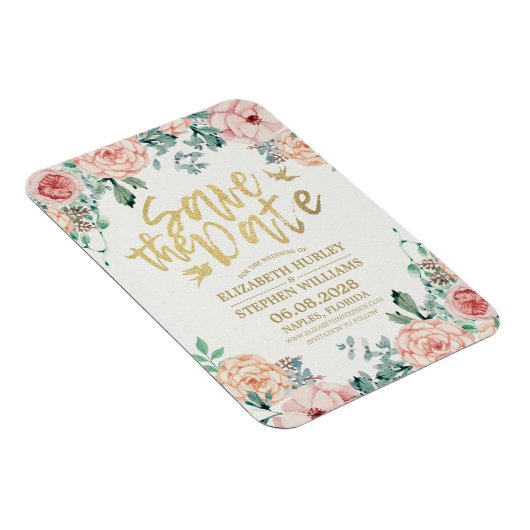 Het huwelijk bewaart de Datum Elegant Floral koord Magneet (Rechterzijde)