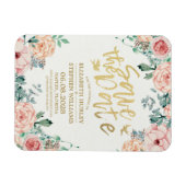 Het huwelijk bewaart de Datum Elegant Floral koord Magneet (Horizontaal)