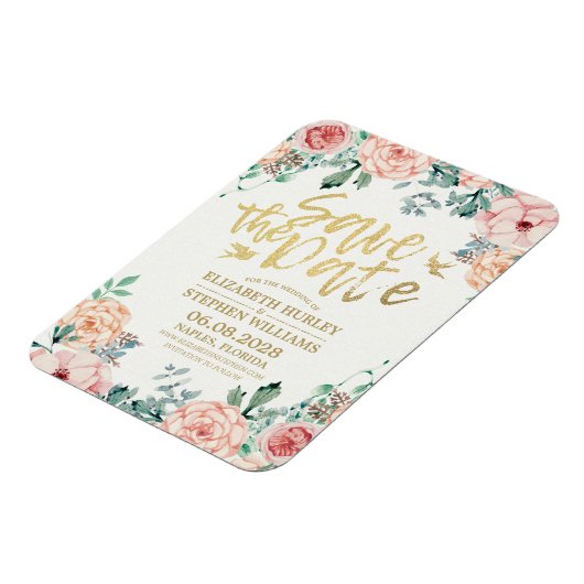 Het huwelijk bewaart de Datum Elegant Floral koord Magneet (Linkerzijde)