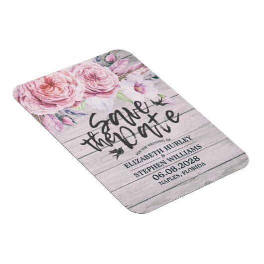 Het huwelijk bewaart de datum Elegant Floral Rusti Magneet (Rechterzijde)