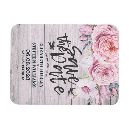 Het huwelijk bewaart de datum Elegant Floral Rusti Magneet (Horizontaal)