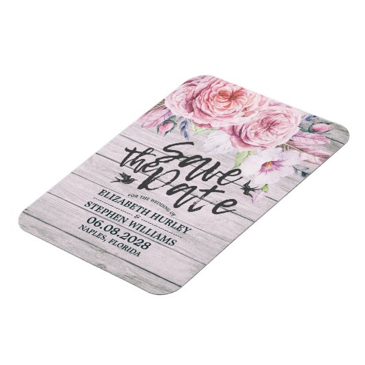 Het huwelijk bewaart de datum Elegant Floral Rusti Magneet (Linkerzijde)