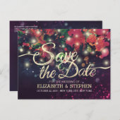 Het huwelijk bewaart de Datum Floral Paarse Koord  Aankondigingskaart (Voorkant / Achterkant)