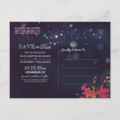 Het huwelijk bewaart de Datum Floral Paarse Koord  Aankondigingskaart (Achterkant)