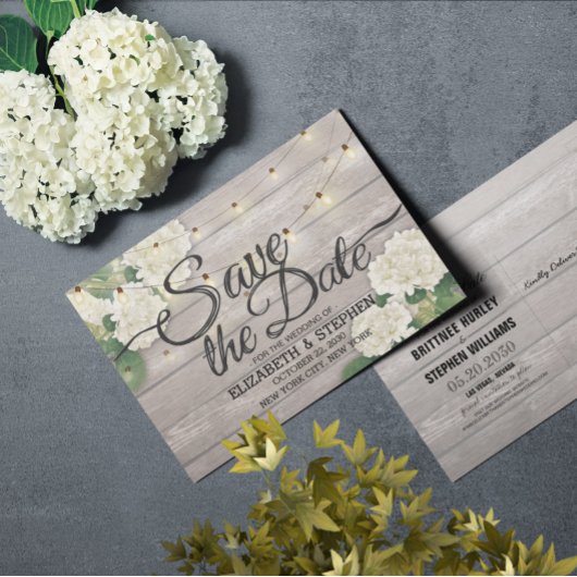 Het huwelijk bewaart de Datum Hydrangea het Hout v Aankondigingskaart