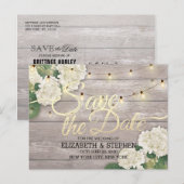 Het huwelijk bewaart de Datum Hydrangea het Hout v Aankondigingskaart (Voorkant / Achterkant)