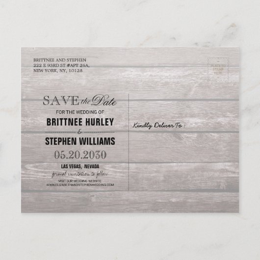 Het huwelijk bewaart de Datum Hydrangea het Hout v Aankondigingskaart (Achterkant)