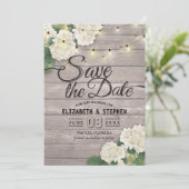 Het huwelijk bewaart de Datum Hydrangea het Hout v Save The Date (Staand voorkant)