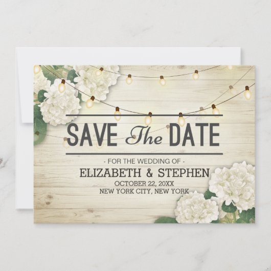 Het huwelijk bewaart de Datum Hydrangea het Hout v Save The Date (Voorkant)
