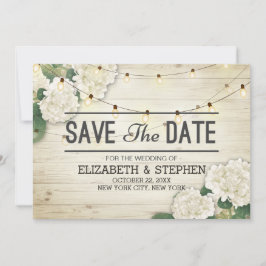 Het huwelijk bewaart de Datum Hydrangea het Hout v Save The Date