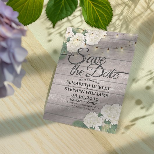 Het huwelijk bewaart de Datum Hydrangea het Hout v Save The Date