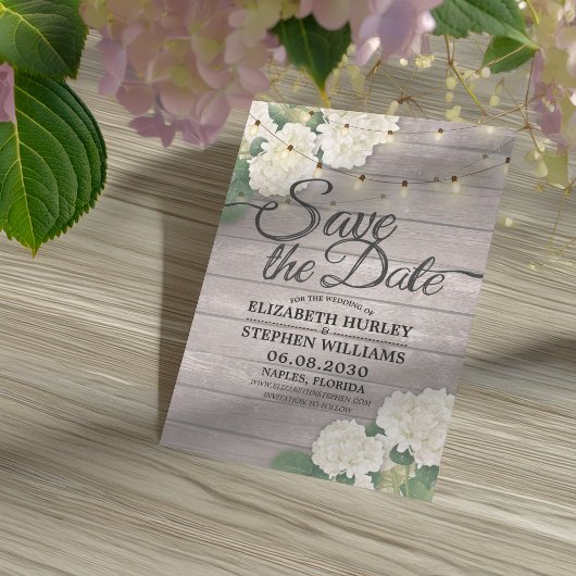Het huwelijk bewaart de Datum Hydrangea het Hout v Save The Date