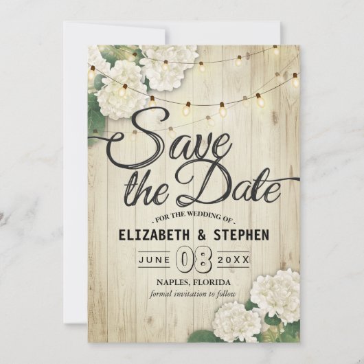 Het huwelijk bewaart de Datum Hydrangea het Hout v Save The Date (Voorkant)