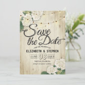 Het huwelijk bewaart de Datum Hydrangea het Hout v Save The Date (Staand voorkant)