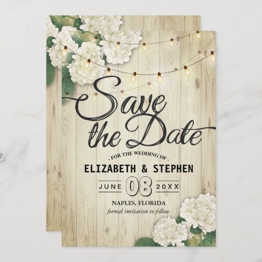 Het huwelijk bewaart de Datum Hydrangea het Hout v Save The Date (Voorkant / Achterkant)
