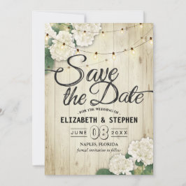 Het huwelijk bewaart de Datum Hydrangea het Hout v Save The Date