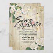 Het huwelijk bewaart de Datum Hydrangea het Hout v Save The Date (Voorkant / Achterkant)