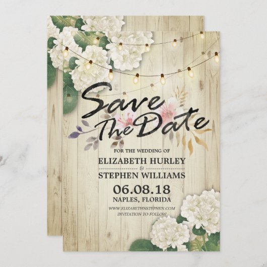 Het huwelijk bewaart de Datum Hydrangea het Hout v Save The Date (Voorkant / Achterkant)