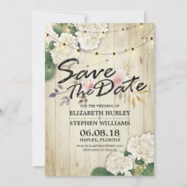 Het huwelijk bewaart de Datum Hydrangea het Hout v Save The Date