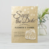 Het huwelijk bewaart de Datum Mason Jar String Lig Save The Date (Staand voorkant)