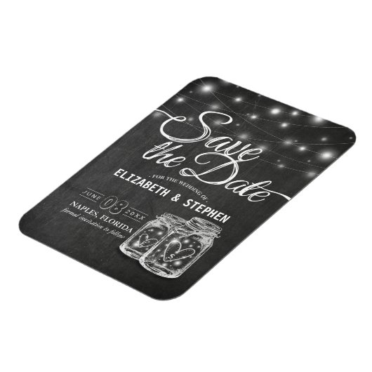 Het huwelijk bewaart de Datum Mason Jars String Li Magneet (Linkerzijde)